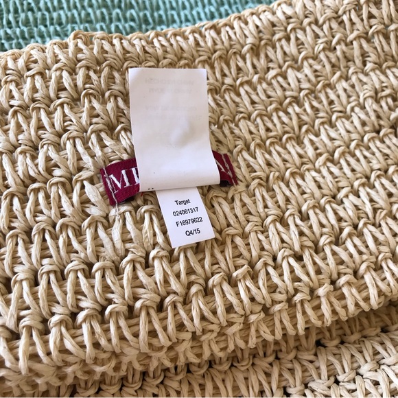 Merona Woven Paper & Leather Handle Tan & Light Blue Tote - Picture 8 of 9